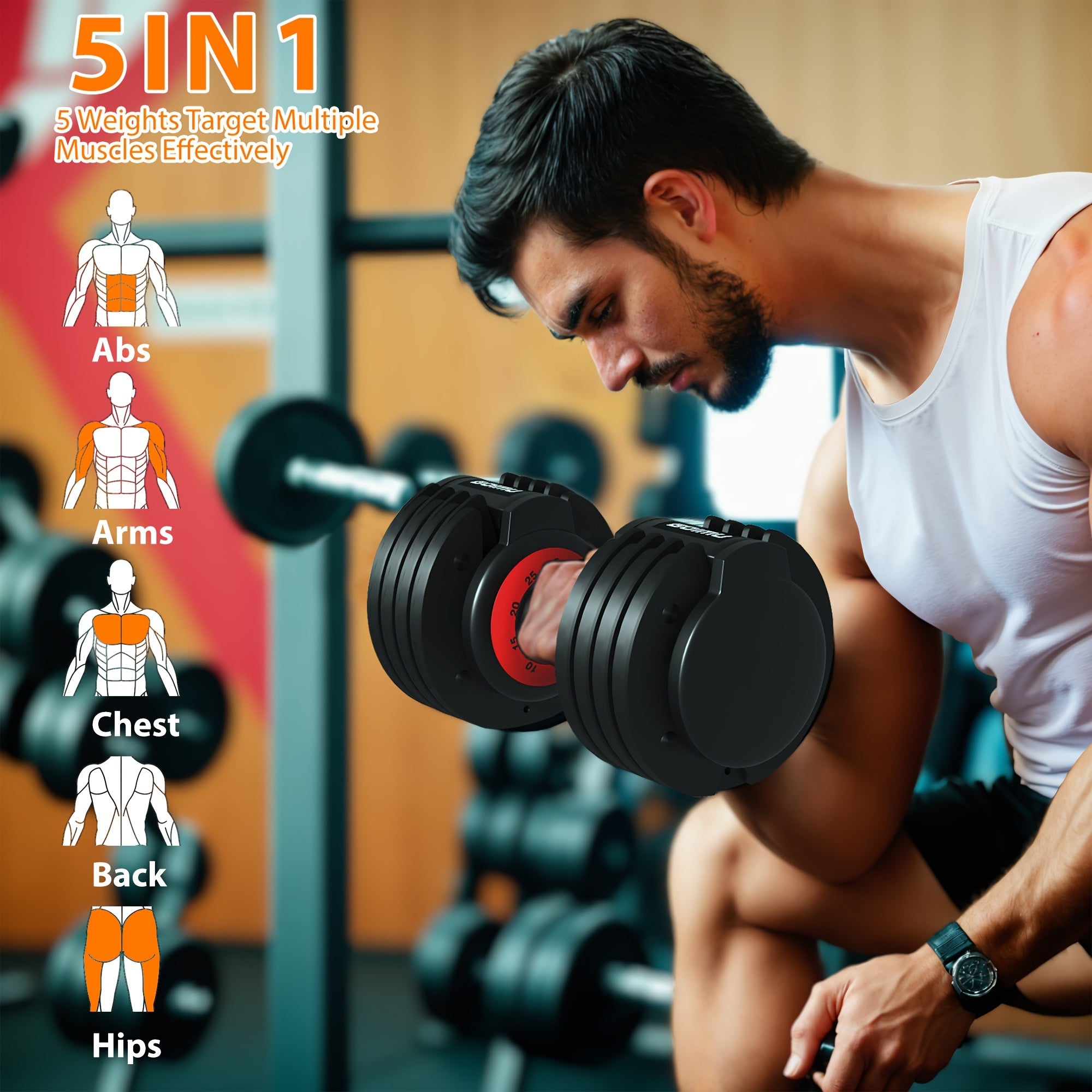 Adjustable Dumbbell Single, Quick Adjust Dumbbells, 25/55LB Dumbbell Weights