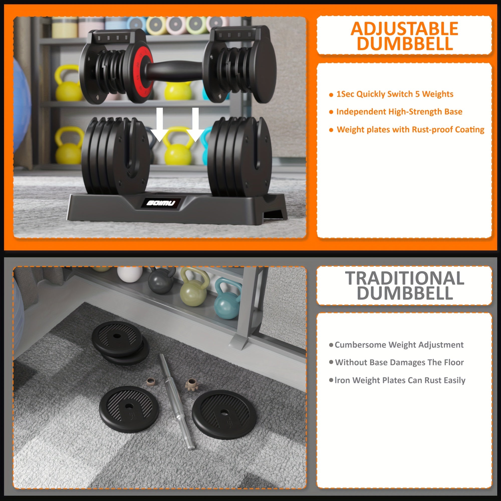 Adjustable Dumbbell Single, Quick Adjust Dumbbells, 25/55LB Dumbbell Weights