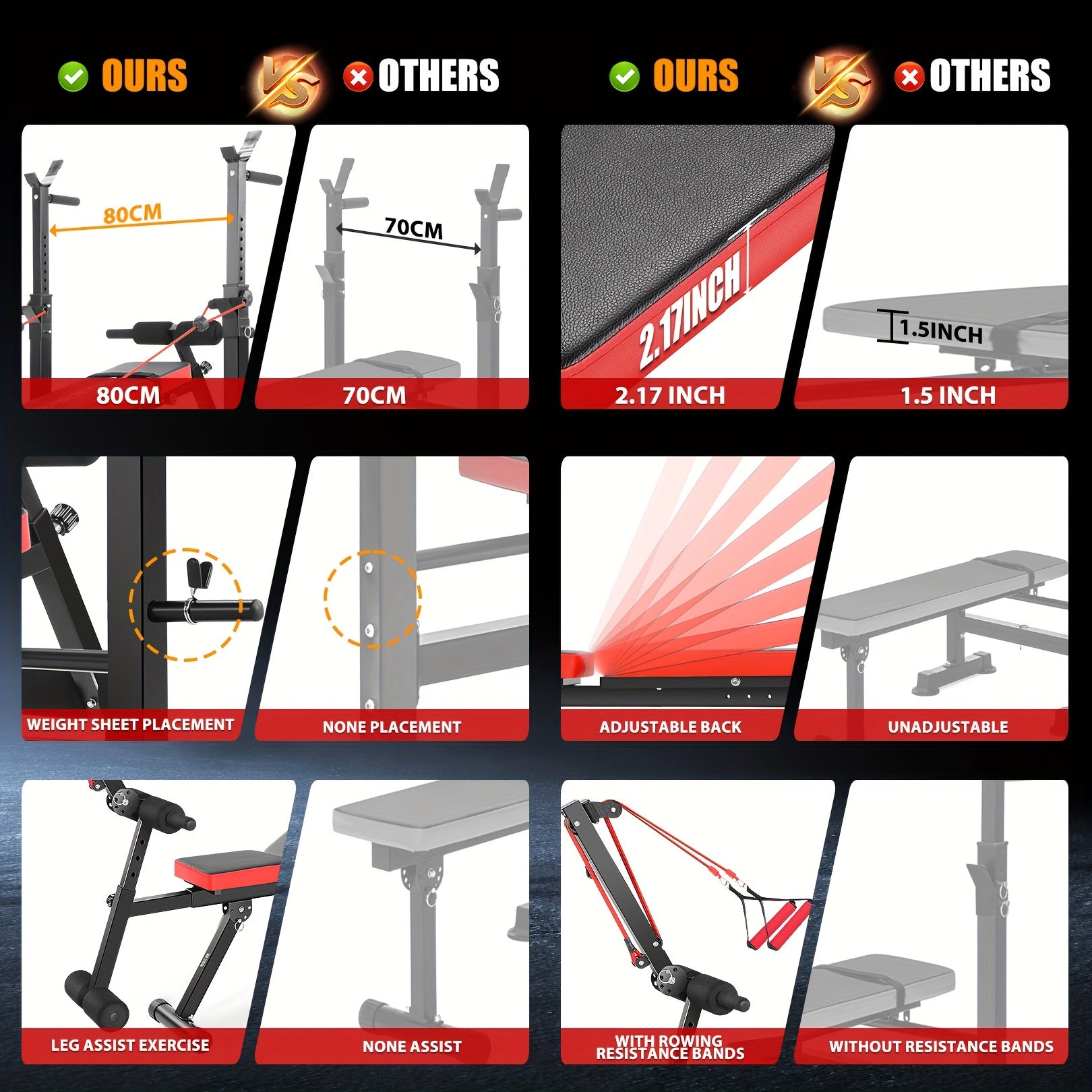 1PCS Professional Weight Bench Set With Barbell/Squat Rack