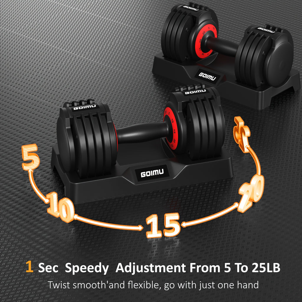 Adjustable Dumbbell Single, Quick Adjust Dumbbells, 25/55LB Dumbbell Weights